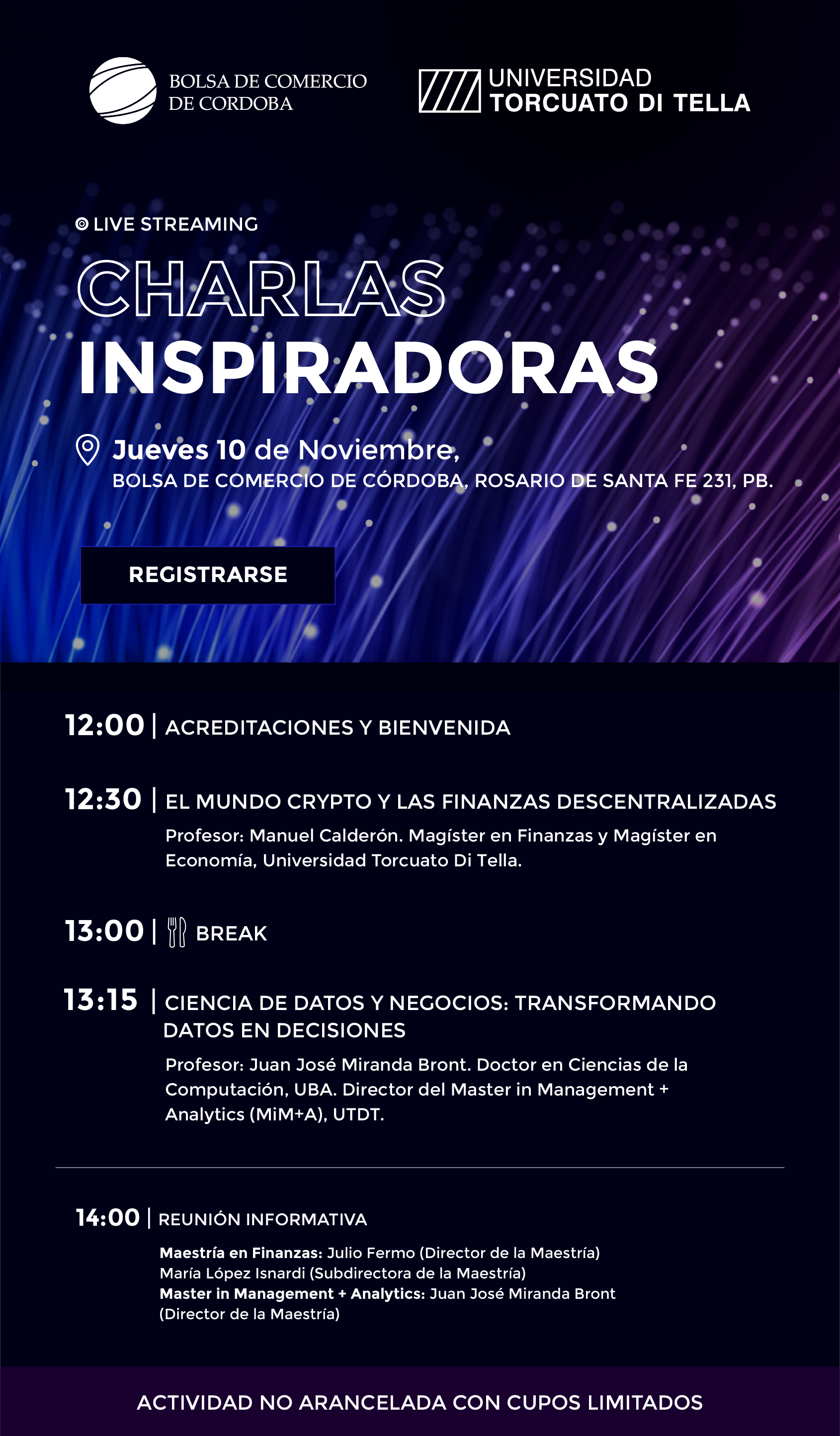 Charlas Inspiradoras, Jueves 10 de Noviembre, en la BCC, Rosario de Santa Fe 231